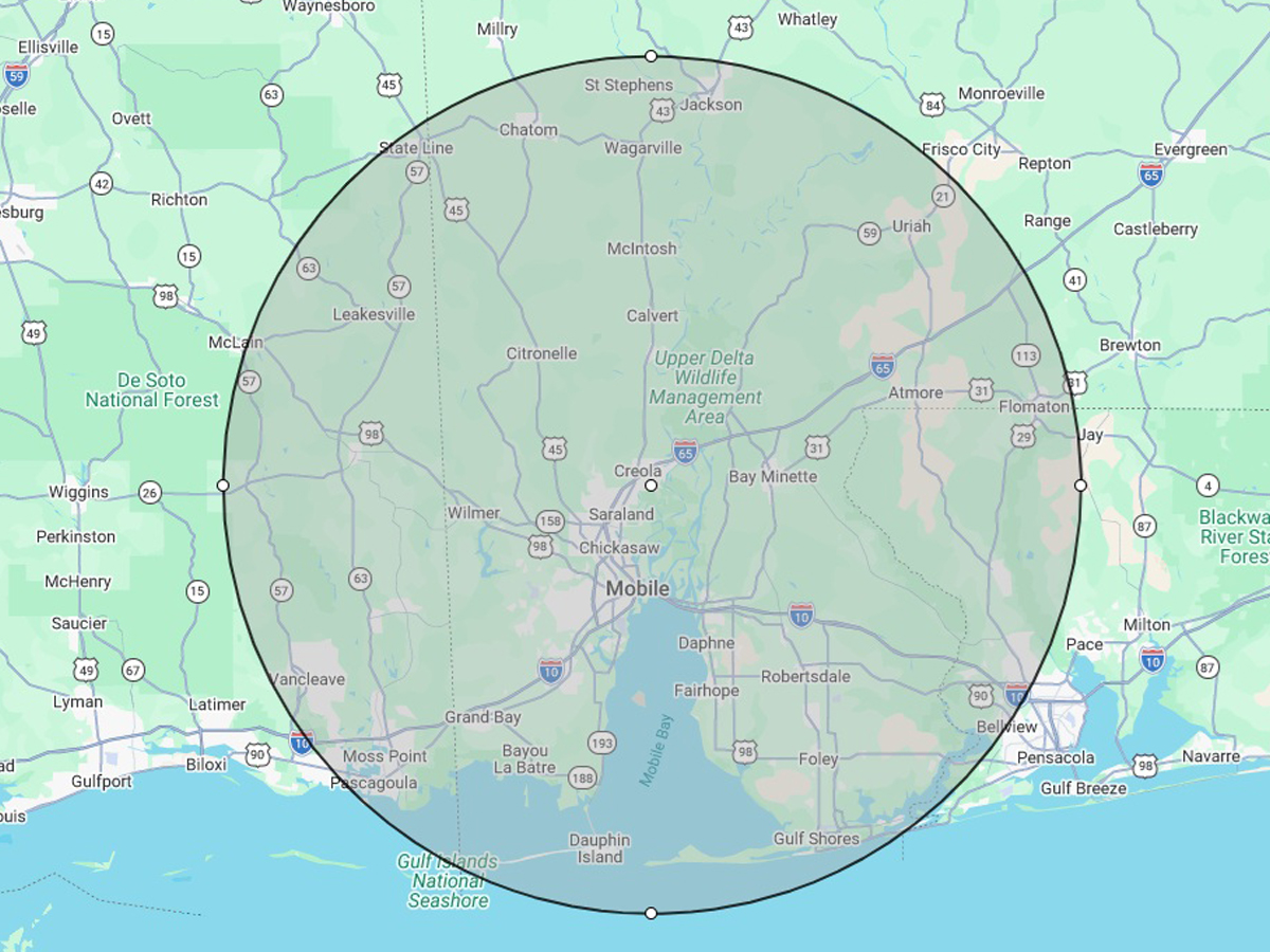 Willis Hauling service area &mdash; Mobile and Baldwin Counties, Alabama
